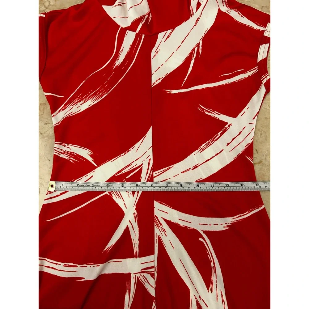 Vintage 70s Dress Red Abstract Cowl Neck Small